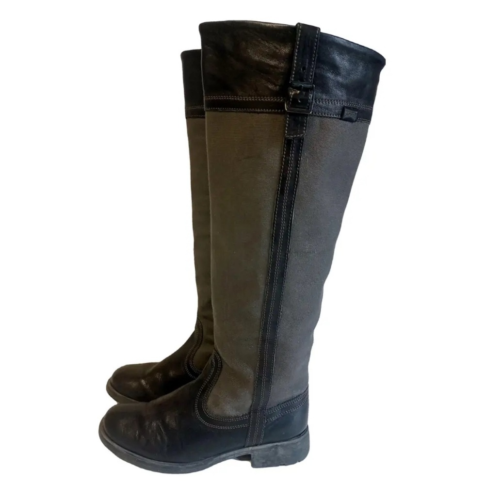 Camper Black leather and grey canvas riding Boots